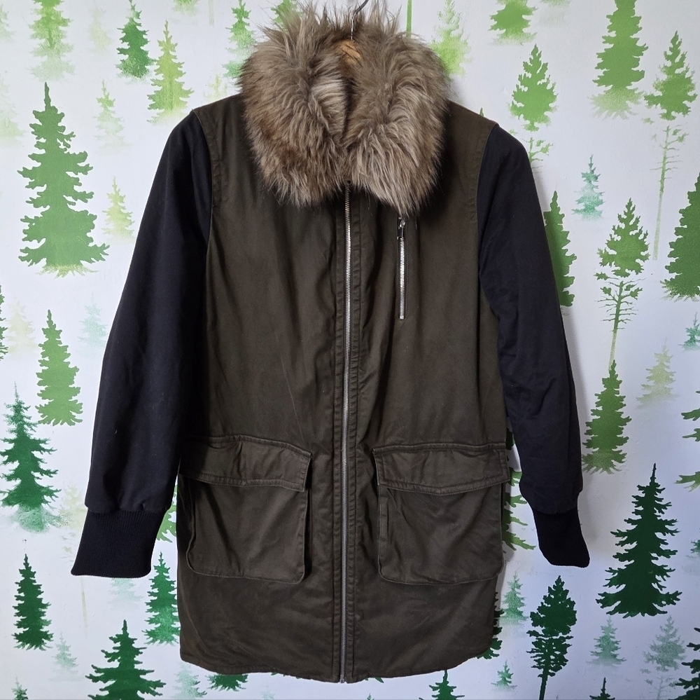 Forever 21 Long Utility Jacket with Faux Fur Collar.